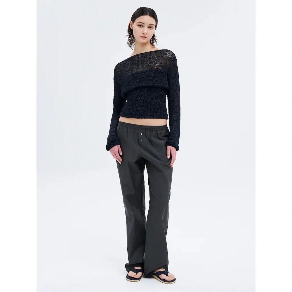 Paloma Wool Mosto Sweater in Navy Blue Knit Net Mesh Layer Smocked Bottom Slinky - Picture 4 of 11